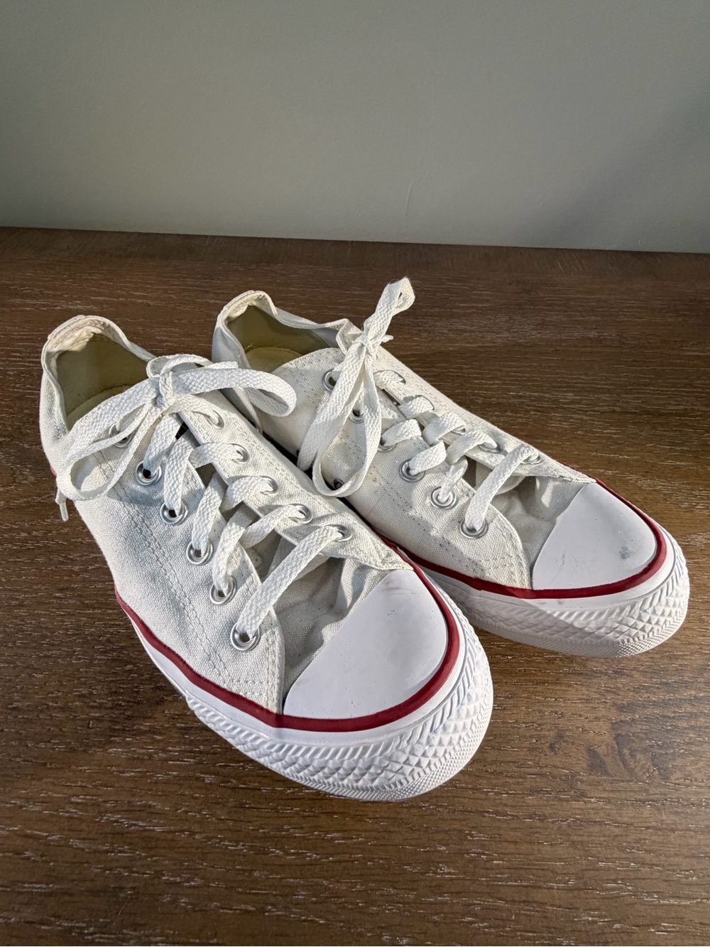 Converse White Canvas Low-Top Sneakers with Red Stripe